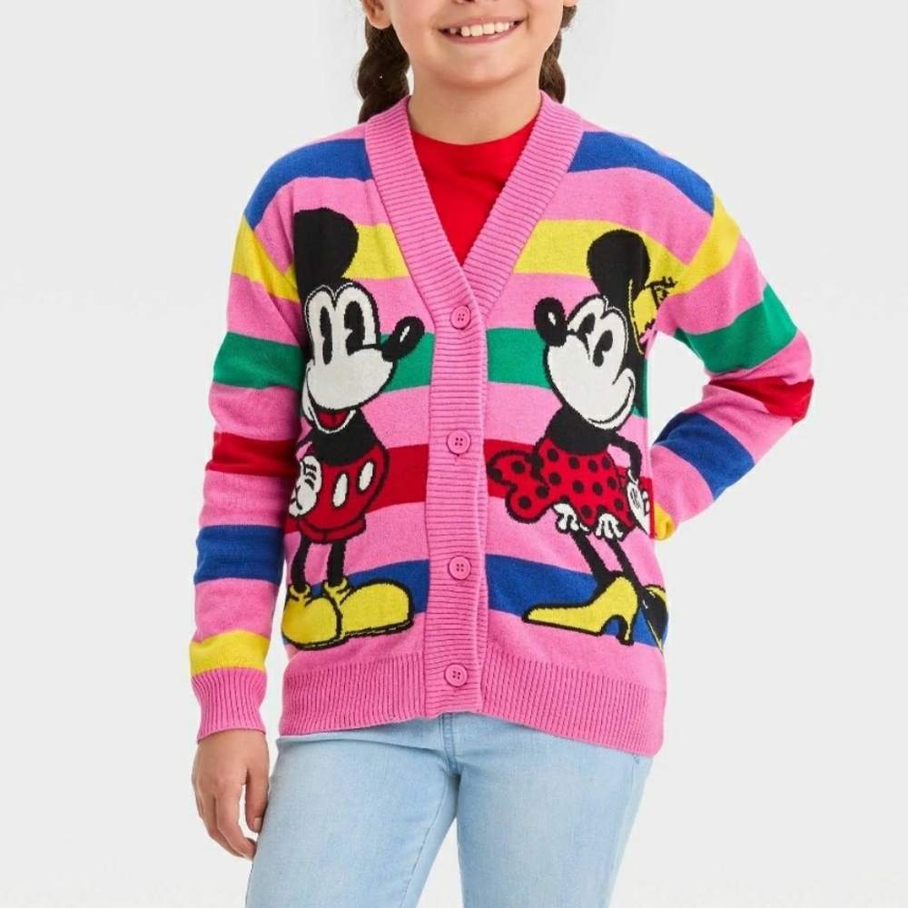 Disney 100 Girls Pink Retro Striped Cardigan Size Medium